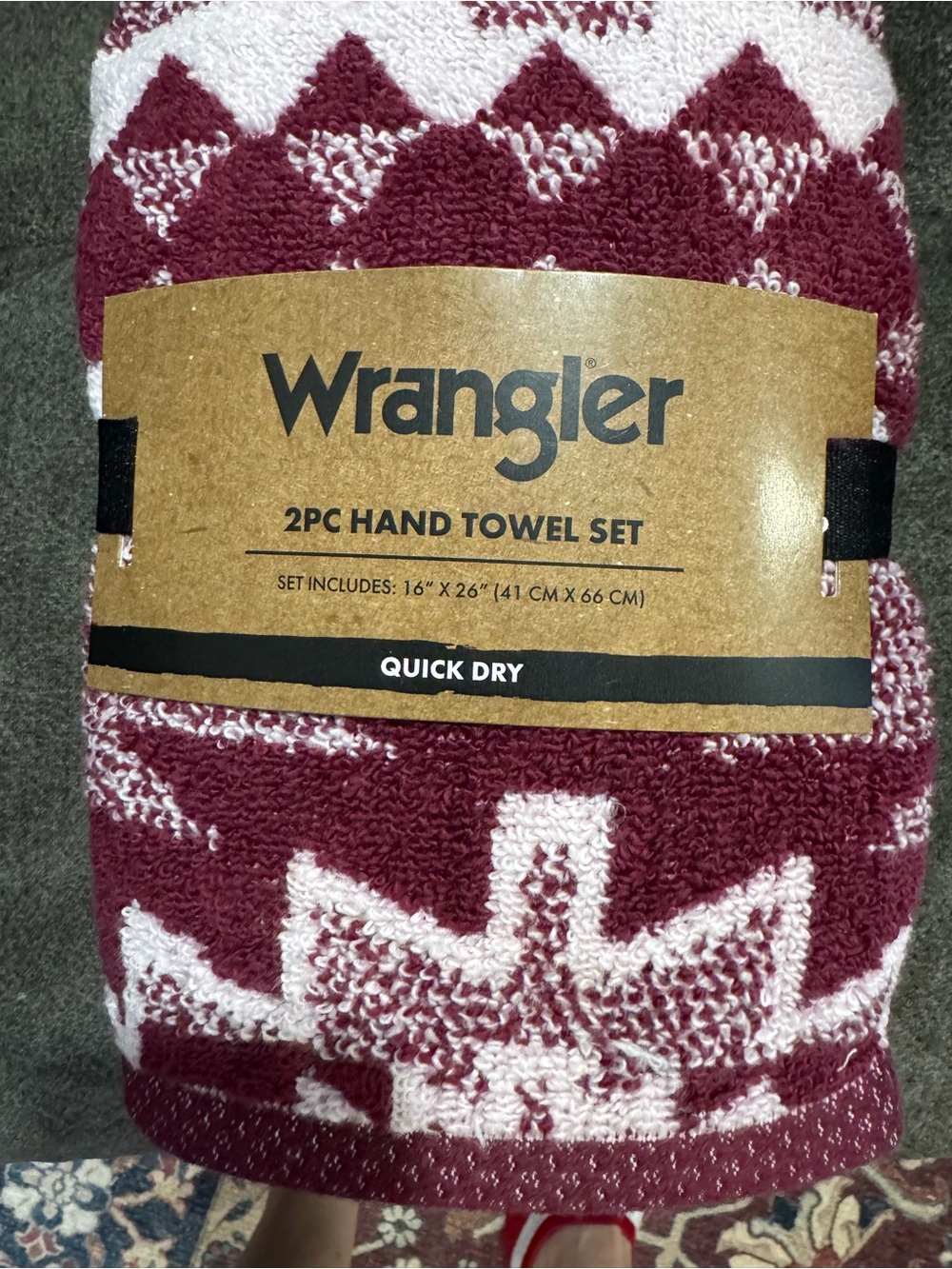 Wrangler Burgundy and White Patterned Hand Towels